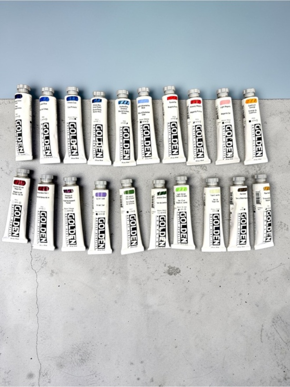 Golden Heavy Body acrylic paint lot- 20 tubes artist grade paint supplies